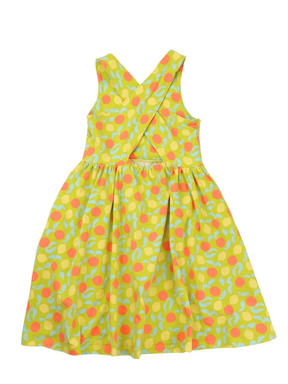 Hanna Andersson Citrus Print Cross Back Dress Girls Size 8 Fruit Print